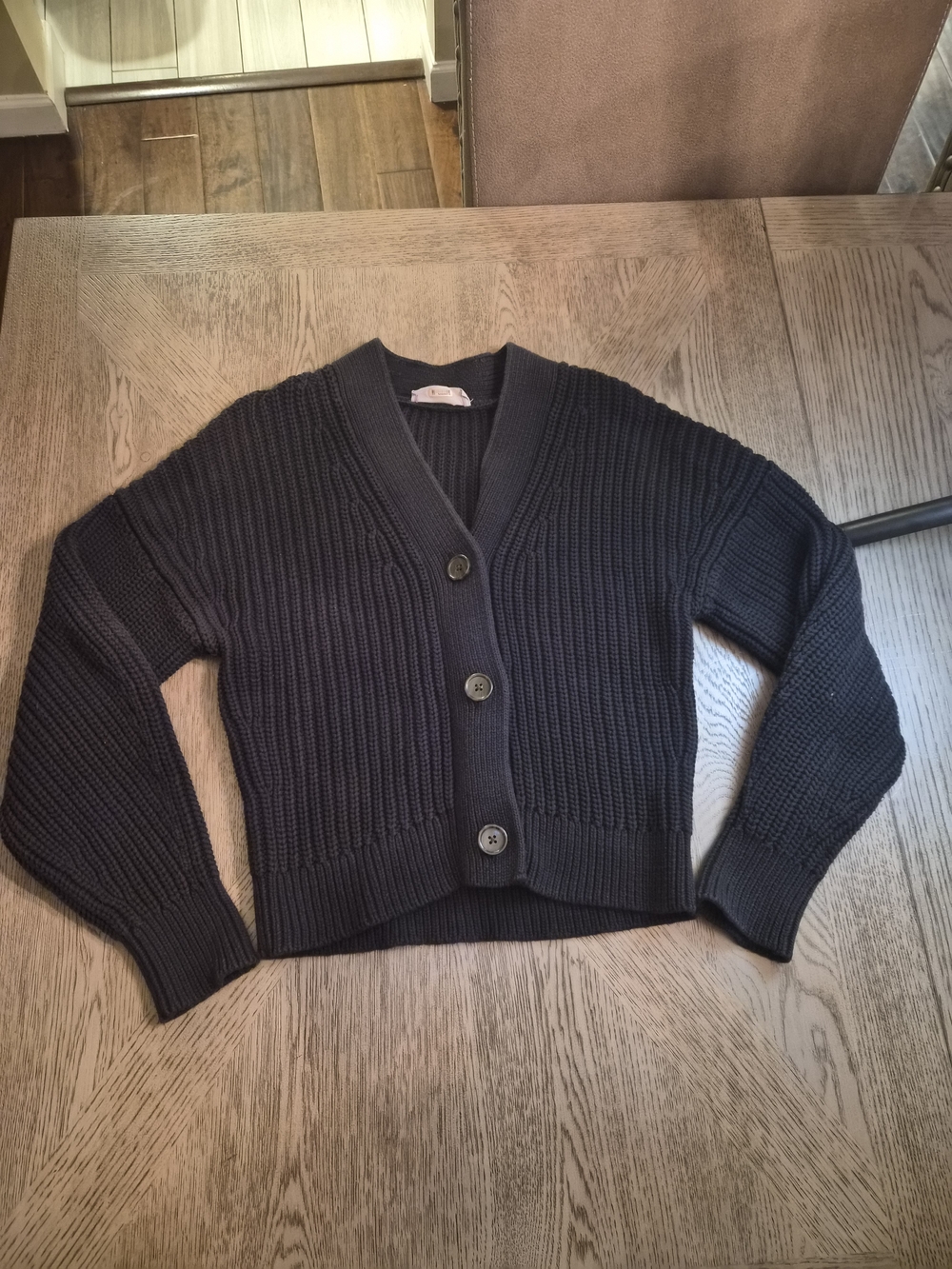 Everlane Black Chunky V-Neck Button Cardigan